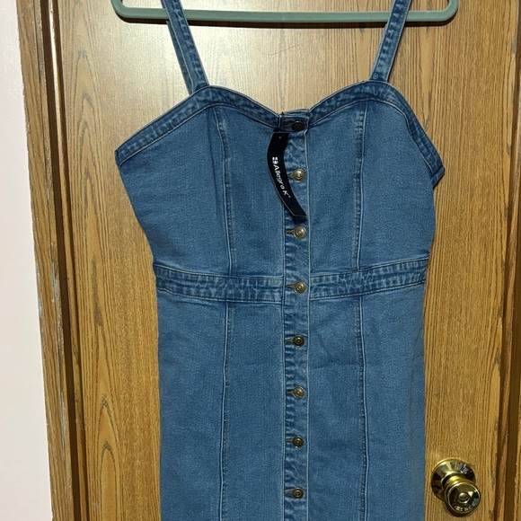 Allegra K Strapless Blue Denim Dress - Picture 1 of 4